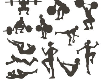 Fitnessstudio Workout SVG Bundle PNG PDF | Fitness Clipart | Gewichtheben & Übung Cut Files