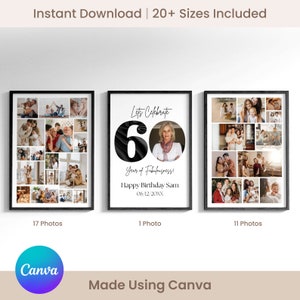 60th Birthday Sign: Celebrating the 60, Personalizable Picture Collage Board, Custom Photo Montage Poster, DIY Digital Download