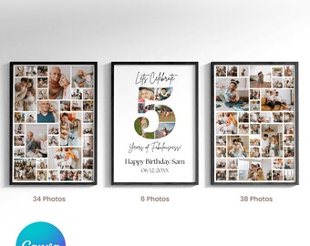 5 Geburtstag Zeichen: Feiern den 5, Personalisierbares Bild Collage Board, Benutzerdefinierte Foto-Montage-Poster, DIY Digital Download