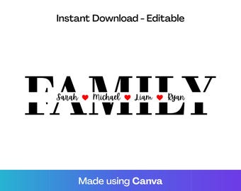 FAMILY Split Name Editable Canva – FAMILY Split Monogram Canva – Editable Monogram – Canva File