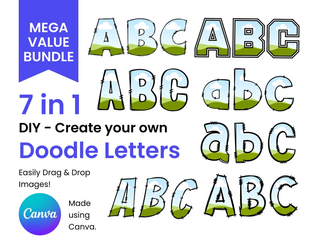 Mega Value Bundle - DIY Doodle Letters on Canva. Easy Drag and Drop ...
