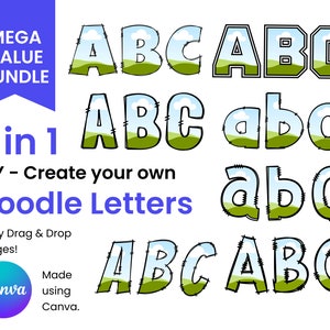 Mega Value Bundle - DIY Doodle Letters on Canva. Easy Drag and Drop Alphabet and Numbers, Canva image frame designs