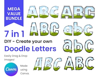 Mega Value Bundle - DIY Doodle Letters on Canva. Easy Drag and Drop Alphabet and Numbers, Canva image frame designs