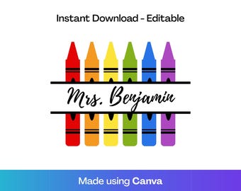 Crayon Monogram Editable Canva- Crayon Split Monogram Canva - Teacher Monogram - Clipart / Digital Graphic Design Instant Download
