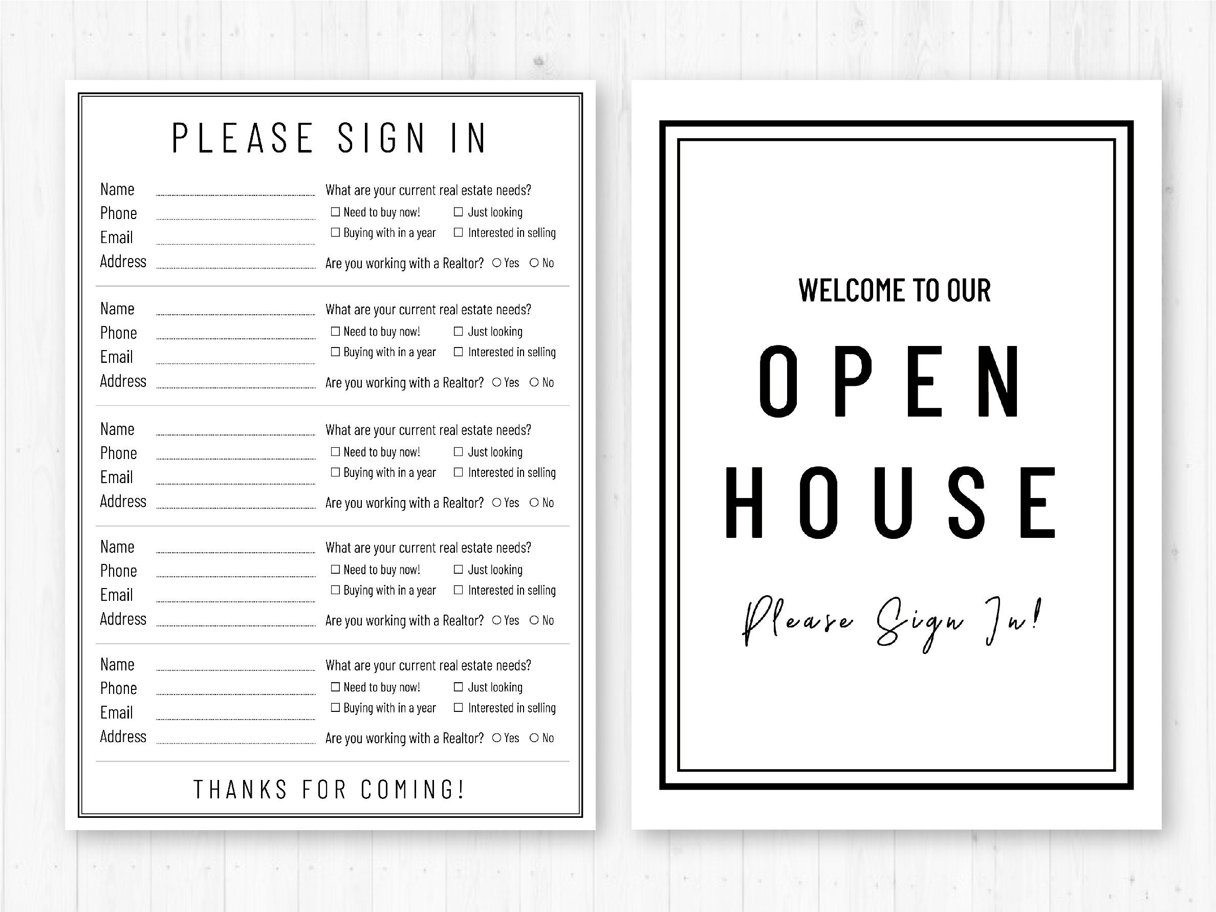 Real Estate Open House Sign In Sheet & Sign PDFs Etsy
