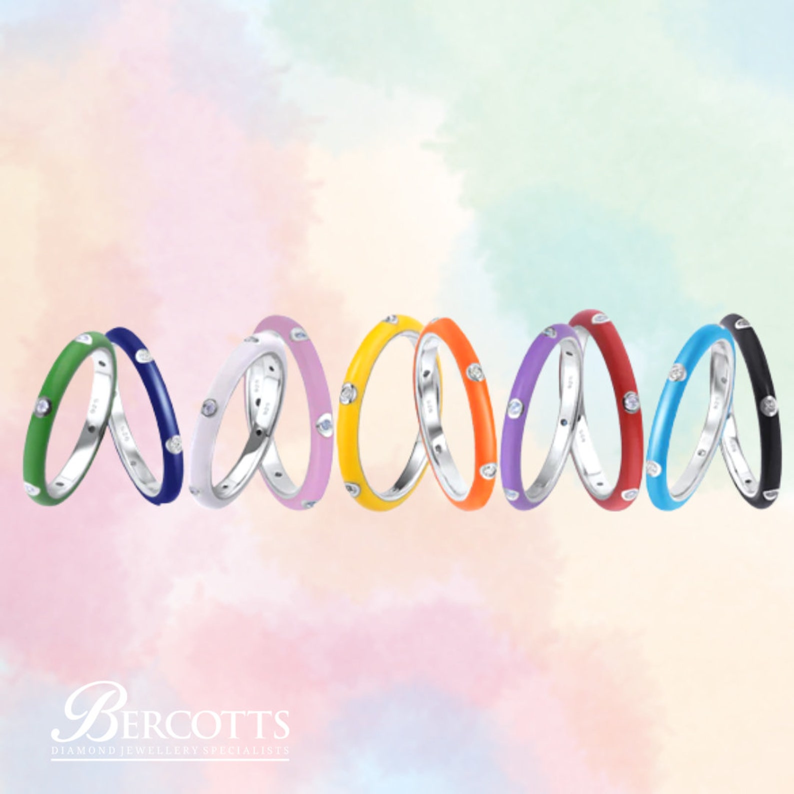 Coloured Enamel Rings, 925 Sterling Silver Stacker Rings, Gold Enamel ...