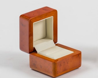 Luxury Wooden Ring Box Walnut Wood Finish & Leatherette For Diamond Rings Engagement Wedding Eternity