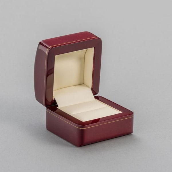 Luxury Wooden Ring box in Dark Cherry Wood Finish & Leatherette For Diamond Rings Engagement Wedding Eternity