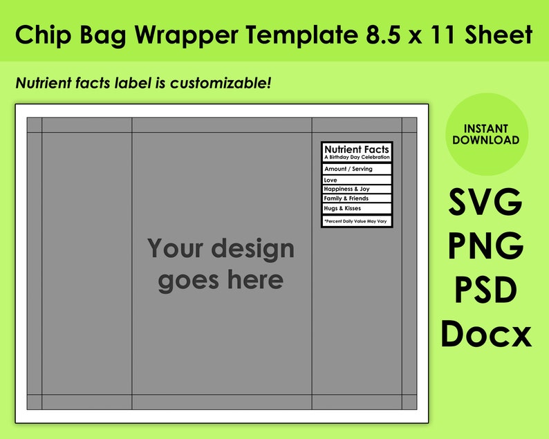 Chip Bag Template Blank Template Potato Chip Bag 8.5x11 Etsy Chip Bag Template Blank Template Potato Chip Bag 8.5x11 Etsy