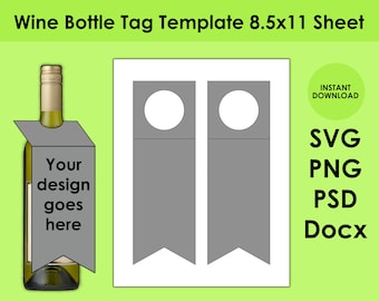 Wine Tag Template 8.5x11 Sheet SVG, PNG, PSD and Docx
