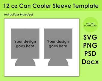 12oz Can Cooler Sleeve Template 8.5x11 Sheet SVG, PNG, PSD and DOCx