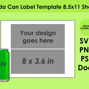 12oz Soda Can Label Template SVG PNG PSD and DOCx 8.5x11 | Etsy