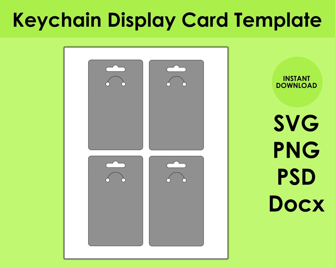 Keychain Display Card Template 8.5x11 Sheet SVG PNG PSD and Etsy