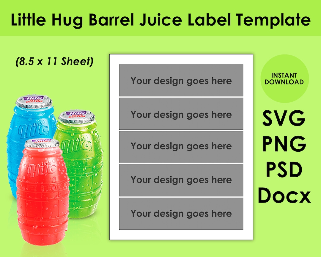 Little Hug Barrel Juice Label Template 8.5x11 Sheet SVG, PNG, PSD and