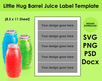Little Hug Barrel Juice Label Template 8.5x11 Sheet SVG, PNG, PSD en DOCx