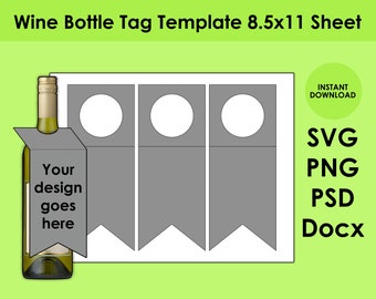 Wine Tag Template 8.5x11 Sheet SVG, PNG, PSD and Docx