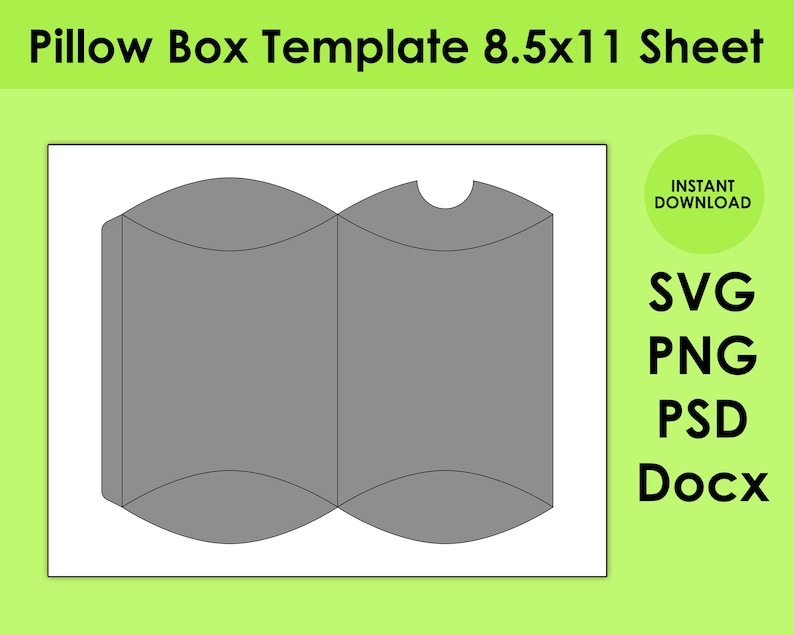 Pillow Box Template 8.5x11 Sheet SVG, PNG, PSD and Docx image 1