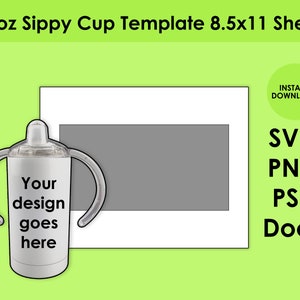 12oz Sippy Cup Template 8.5x11 Sheet SVG, PNG, PSD and DOCx