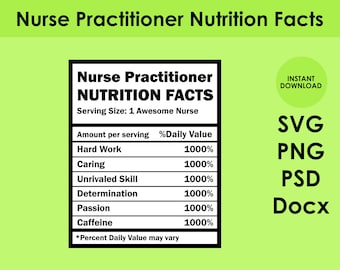 Nurse Practitioner Nutrition Facts Label SVG, PNG, PSD, and DOCx