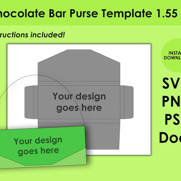 1.55oz Chocolate Bar Purse Template 8.5x11 Sheet SVG, PNG, PSD and DOCx