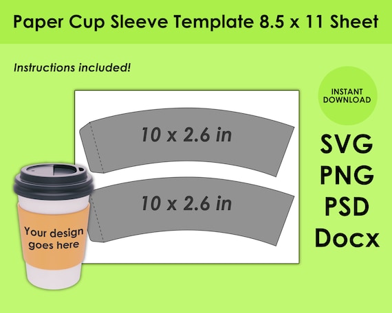 Paper Cup Sleeve Template 8.5 X 11 Sheet SVG PNG PSD and - Etsy