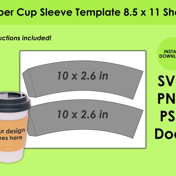 Paper Cup Sleeve Template 8.5 x 11 Sheet  SVG, PNG, PSD and DOCx