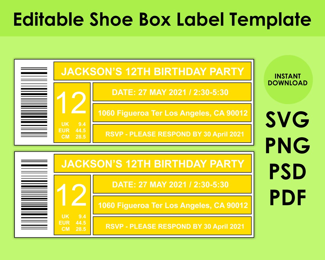 Shoe Box Label Template 8.5x11 Sheet PDF, PNG, PSD and Svg Etsy