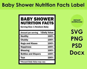 Baby Shower Nutrition Facts Label SVG, PNG, PSD, and DOCx