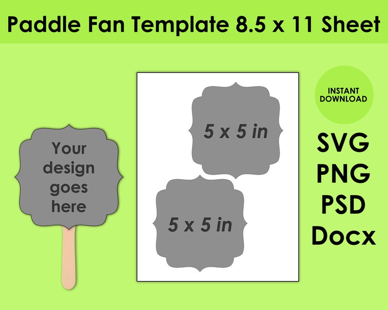 Paddle Fan Template 8.5x11 Sheet SVG, PNG, PSD and DOCx 