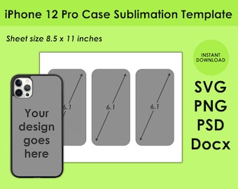 iPhone 12 Pro Template for Sublimation 8.5x11 Sheet SVG, PNG, PSD and DOCx