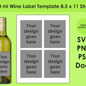 750ml Wine Label Template 8.5x11 Sheet SVG, PNG, PSD and DOCx