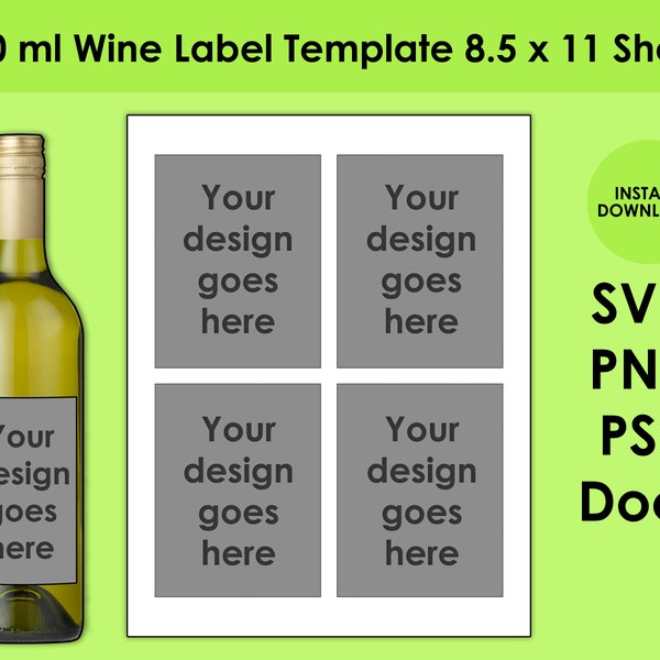 750ml Wine Label Template 8.5x11 Sheet SVG, PNG, PSD and DOCx