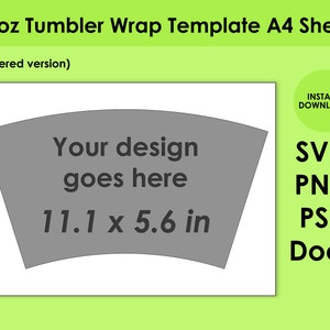 16oz Tumbler Wrap Template SVG, PNG, PSD, and DOCx A4 Sheet