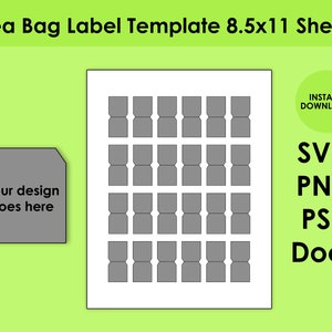 ティーバッグラベルテンプレート 8.5x11 シート SVG、PNG、PSD、docx