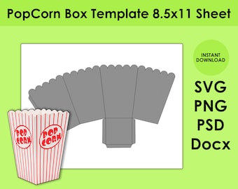 Modello popcorn box SVG, PNG, PSD e DOCx