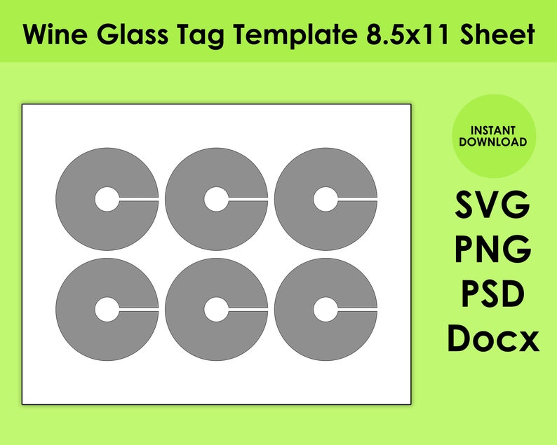 Wine Glass Tag Template 8.5x11 Sheet SVG PNG PSD and Docx - Etsy