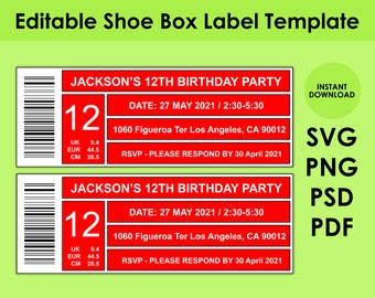 Shoe Box Label 8.5x11 Sheet PDF PNG PSD and Svg - Etsy Finland