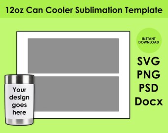 12oz Can Cooler Sublimation Template SVG, PNG, PSD and DOCx