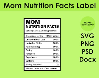 Mom Nutrition Facts Label SVG, PNG, PSD, and DOCx