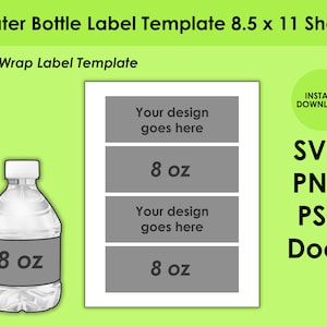 Water Bottle Label Template 8.5x11 Sheet SVG, PNG, PSD and DOCx