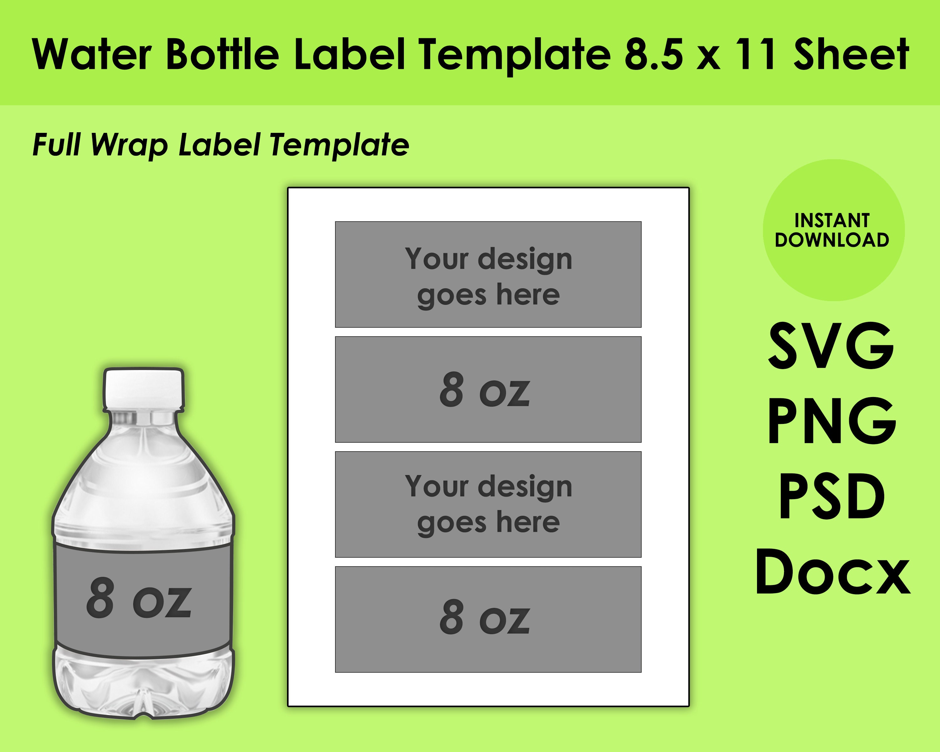 Water Bottle Label Template 8.5x11 Sheet SVG, PNG, PSD and Docx -   Israel