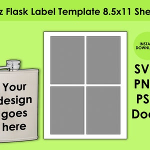 8oz Flask Label Template 8.5x11 Sheet SVG, PNG, PSD and DOCx