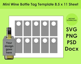 Mini Wine Tag Template 8.5x11 Sheet SVG, PNG, PSD and Docx
