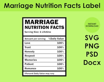 Etiqueta de datos de nutrición matrimonial SVG, PNG, PSD y DOCx