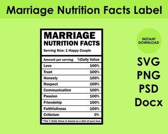 Etiqueta de datos de nutrición matrimonial SVG, PNG, PSD y DOCx