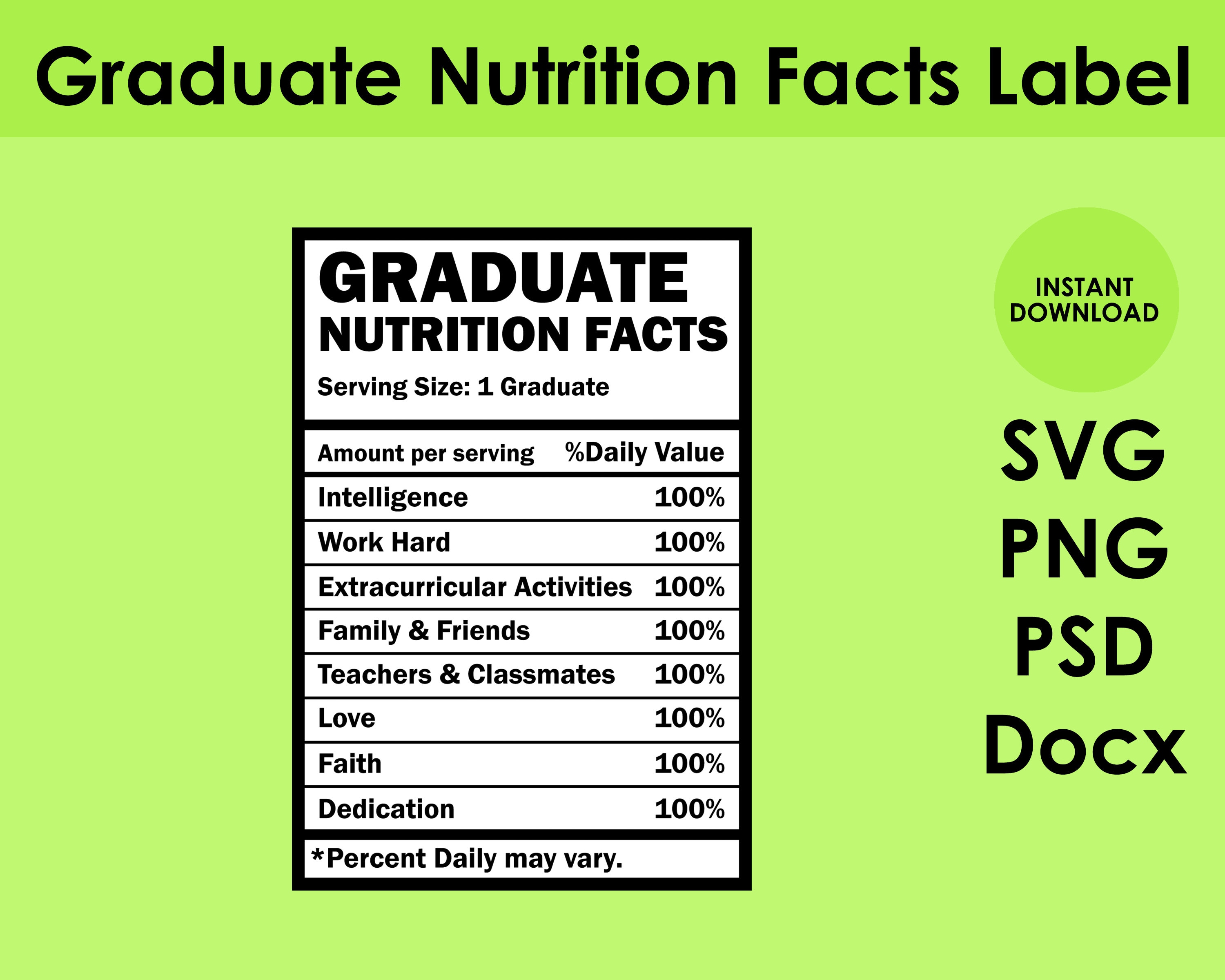 Graduate Nutrition Facts Label SVG PNG PSD and Docx Etsy
