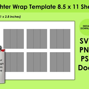 Lighter Label Template, Lighter Wrapper Template, Sublimation Template 8.5x11 Sheet  SVG, PNG, PSD and DOCx