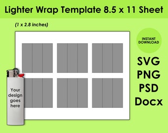 Lighter Label Template, Lighter Wrapper Template, Sublimation Template 8.5x11 Sheet  SVG, PNG, PSD and DOCx