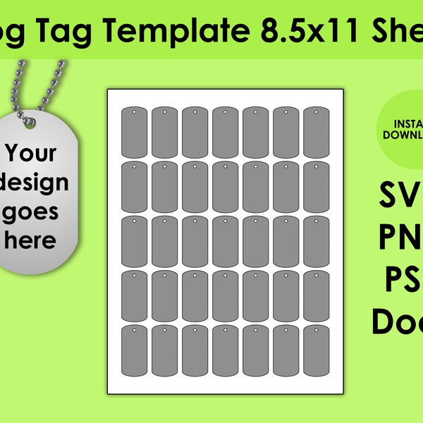 Dog Tag Template 8.5x11 Sheet SVG, PNG, PSD and DOCx