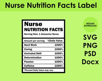 Nurse Nutrition Facts Label SVG, PNG, PSD, and DOCx